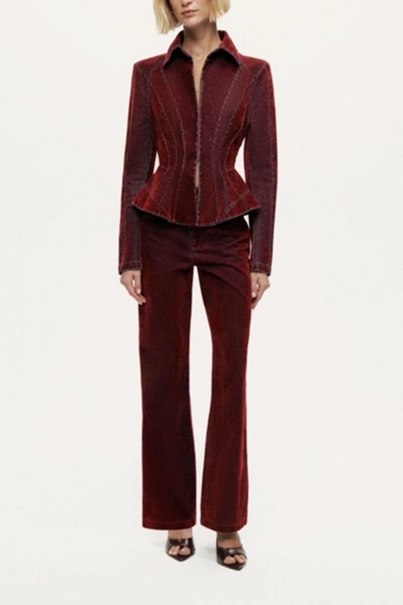 Nocturne Velvet Corset-Seamed Peplum Jacket