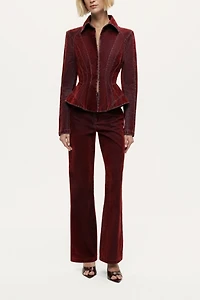 Nocturne Velvet Corset-Seamed Peplum Jacket