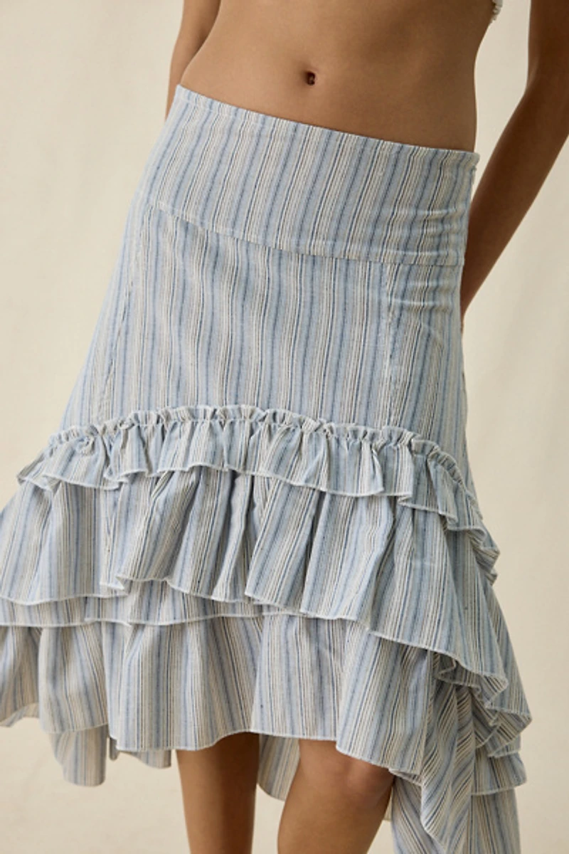 Daisy Street Seren Asymmetric Tiered Ruffle High-Low Midi Skirt