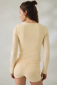 Daisy Street Lemon Drop Lace Trim Pointelle Cardigan