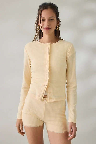 Daisy Street Lemon Drop Lace Trim Pointelle Cardigan