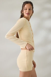 Daisy Street Lemon Drop Lace Trim Pointelle Micro Shorts