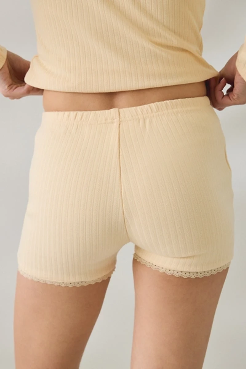 Daisy Street Lemon Drop Lace Trim Pointelle Micro Shorts