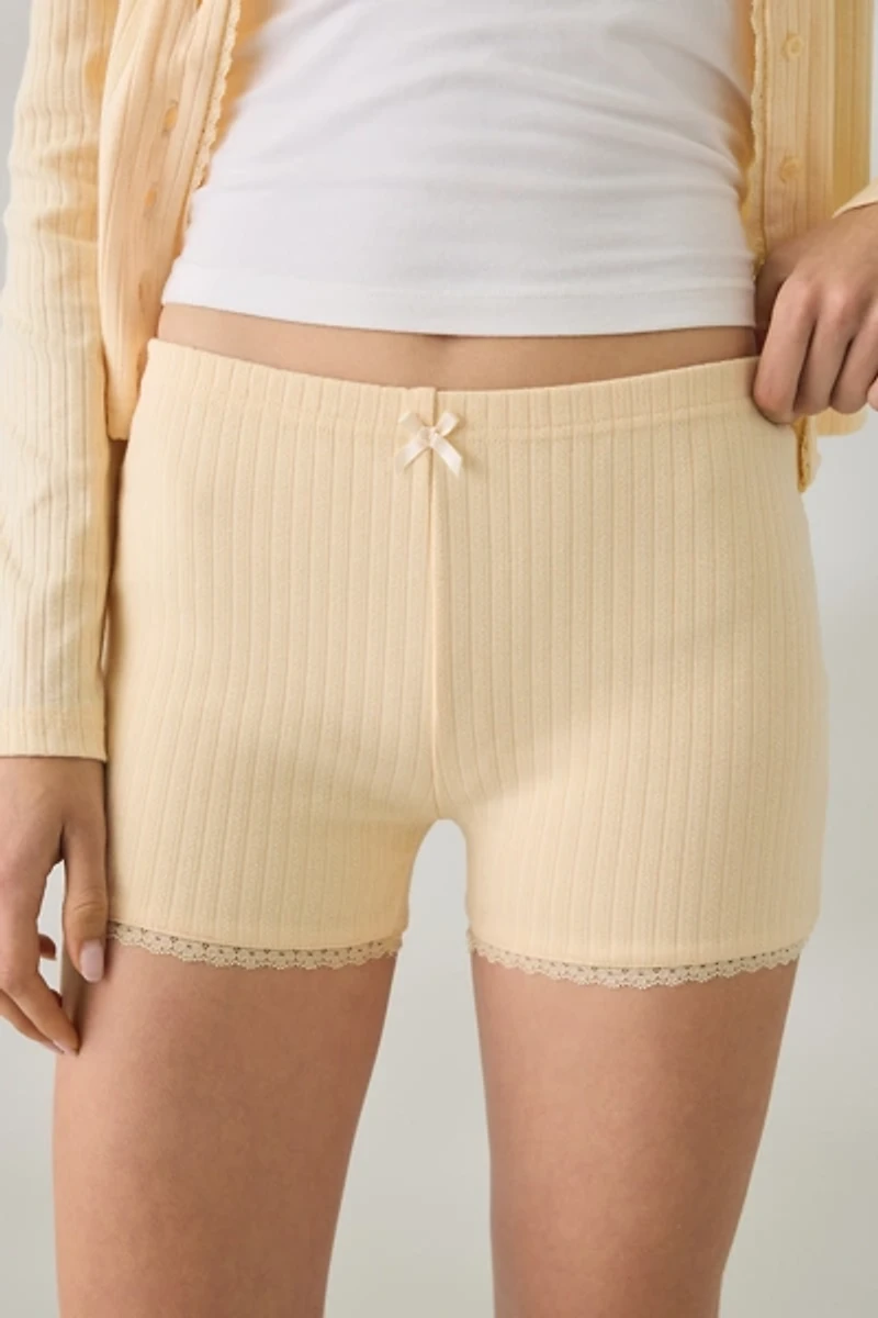 Daisy Street Lemon Drop Lace Trim Pointelle Micro Shorts