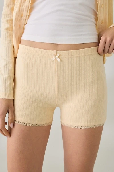 Daisy Street Lemon Drop Lace Trim Pointelle Micro Shorts