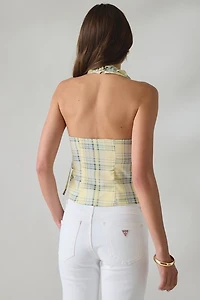 Daisy Street Daffodil Check Ruffle Wrap Halter Top