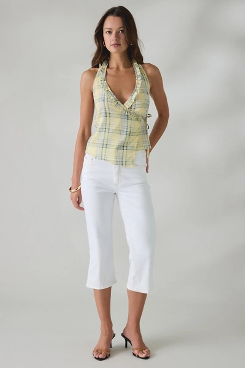 Daisy Street Daffodil Check Ruffle Wrap Halter Top