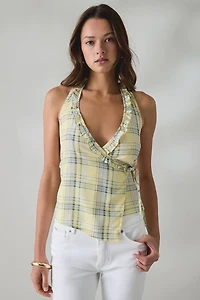 Daisy Street Daffodil Check Ruffle Wrap Halter Top