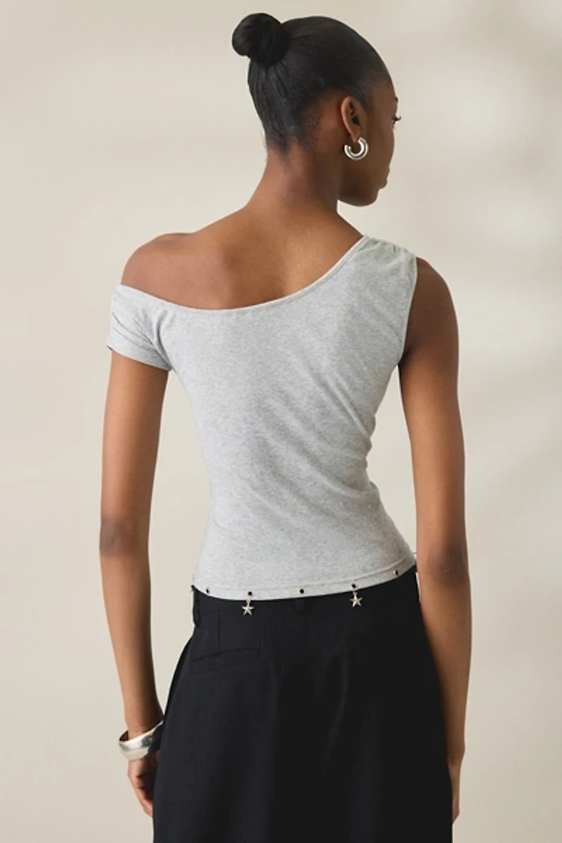 Daisy Street Mabel Charmed Grommet Detail Off-The-Shoulder Top