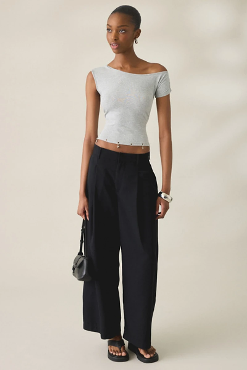 Daisy Street Mabel Charmed Grommet Detail Off-The-Shoulder Top