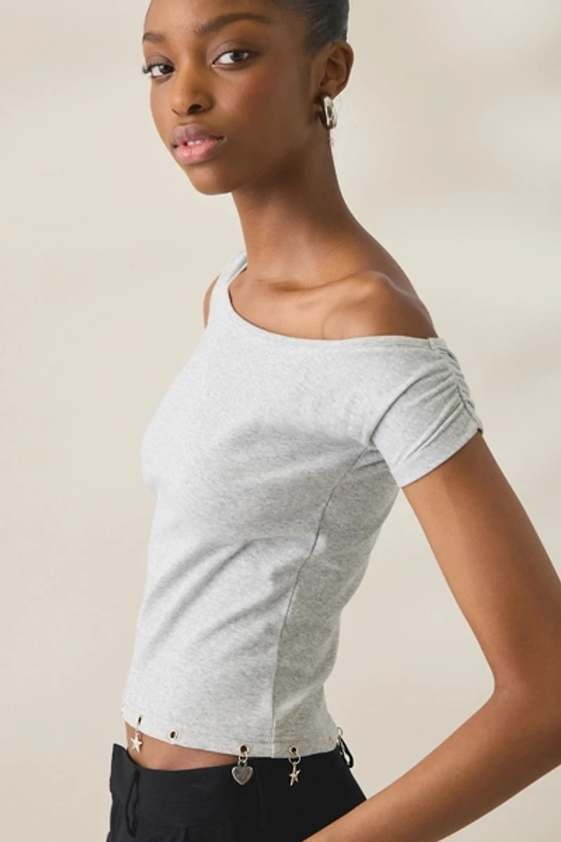 Daisy Street Mabel Charmed Grommet Detail Off-The-Shoulder Top