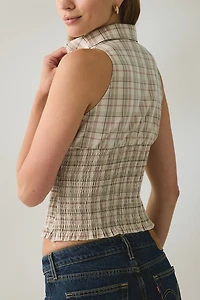 Daisy Street Bibi Smocked Sleeveless Button-Down Top