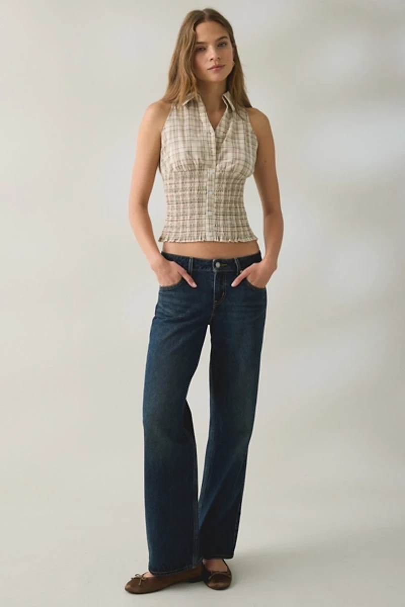 Daisy Street Bibi Smocked Sleeveless Button-Down Top