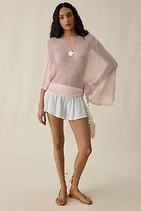 Daisy Street Dahlia Asymmetric Sheer Knit Poncho Top