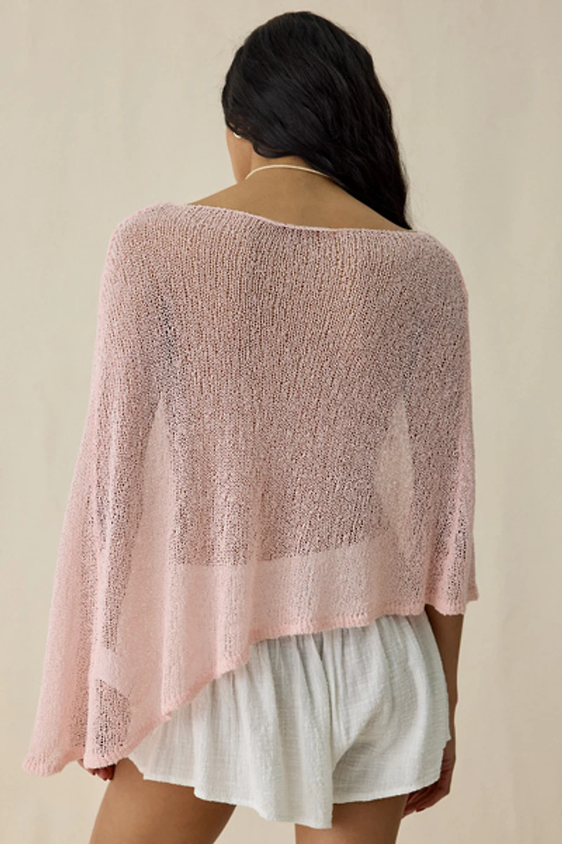 Daisy Street Dahlia Asymmetric Sheer Knit Poncho Top