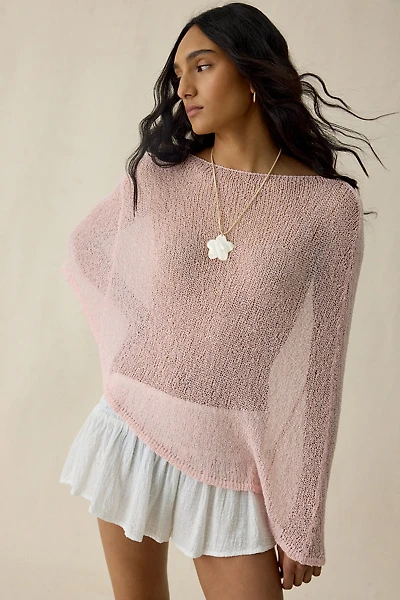Daisy Street Dahlia Asymmetric Sheer Knit Poncho Top
