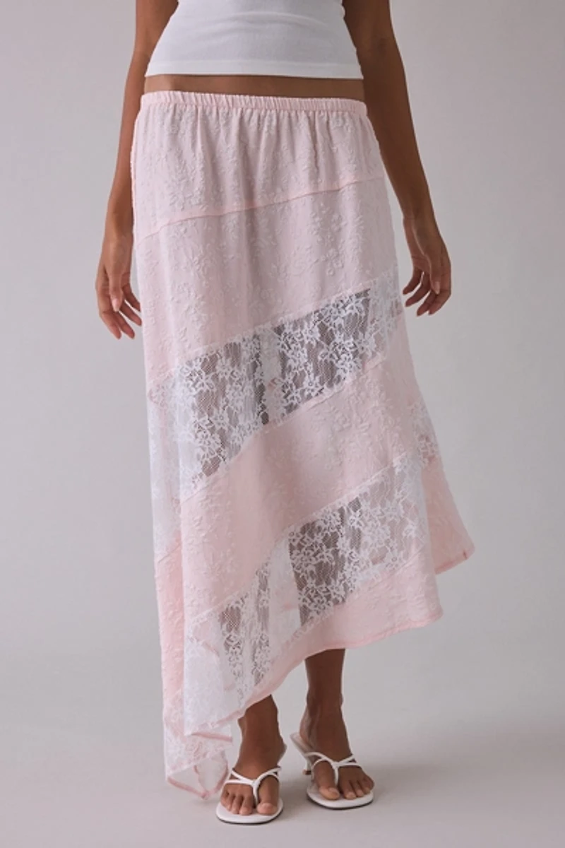 Daisy Street Solene Asymmetric Spliced Lace Maxi Skirt