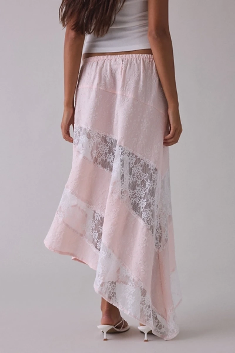 Daisy Street Solene Asymmetric Spliced Lace Maxi Skirt