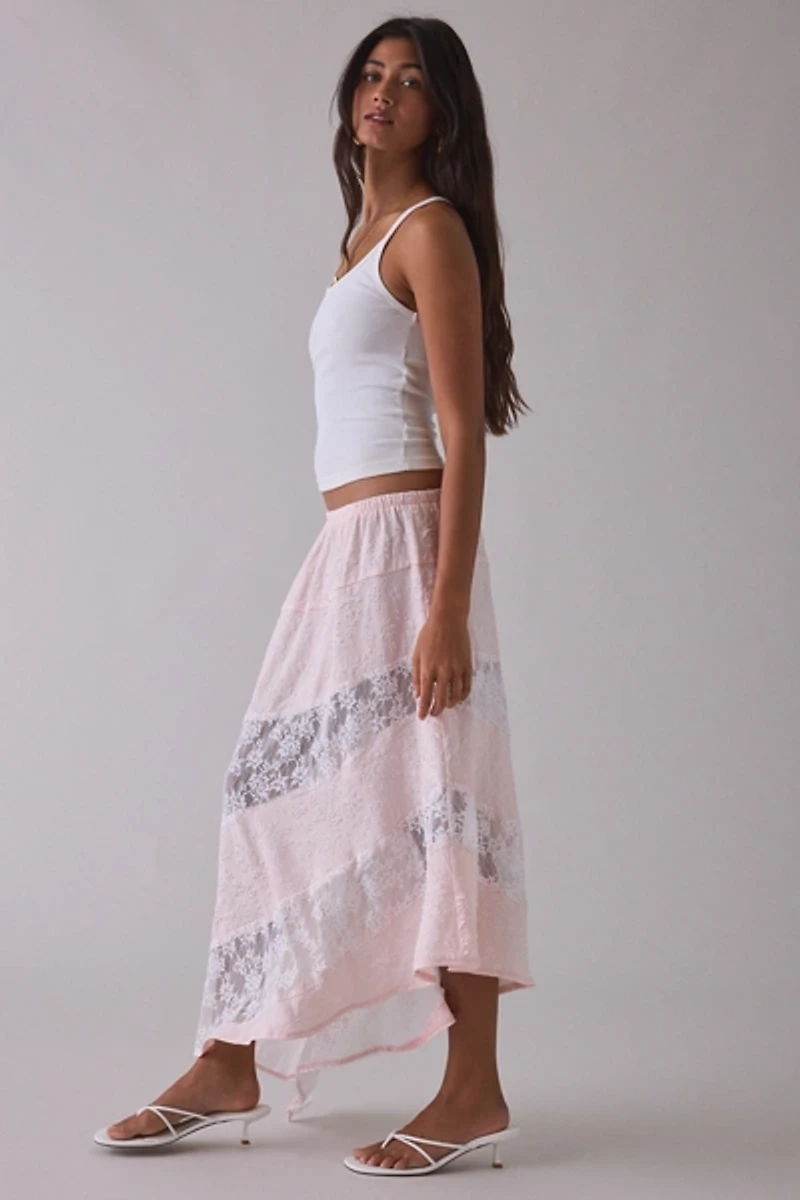 Daisy Street Solene Asymmetric Spliced Lace Maxi Skirt