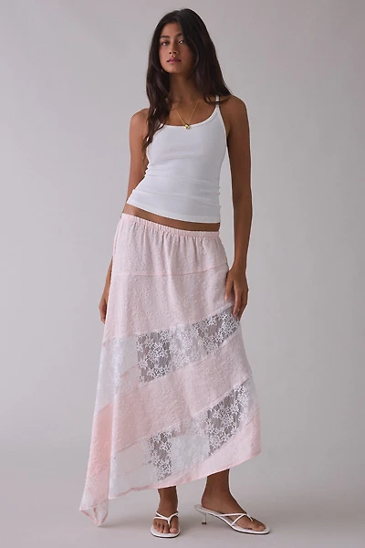 Daisy Street Solene Asymmetric Spliced Lace Maxi Skirt