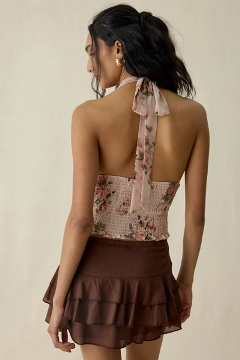 Daisy Street Rosewood Smocked Halter Top