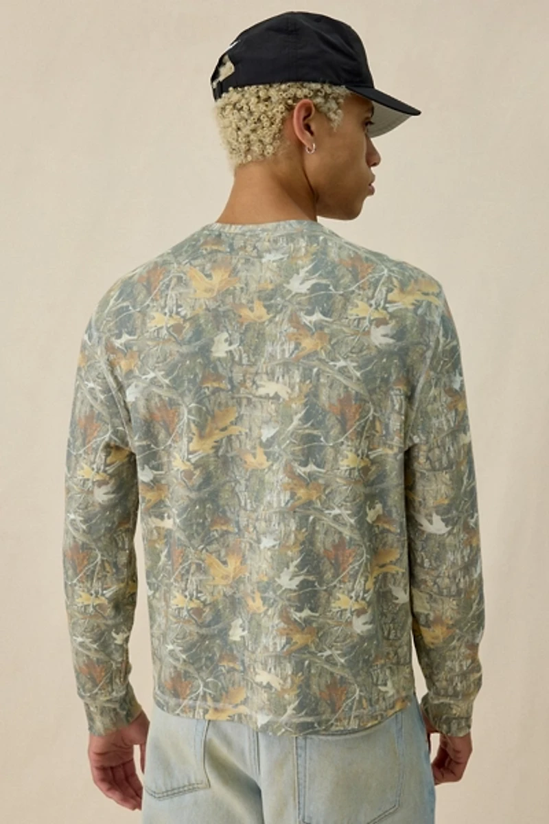 GUESS JEANS Waffle Camo Long Sleeve Tee