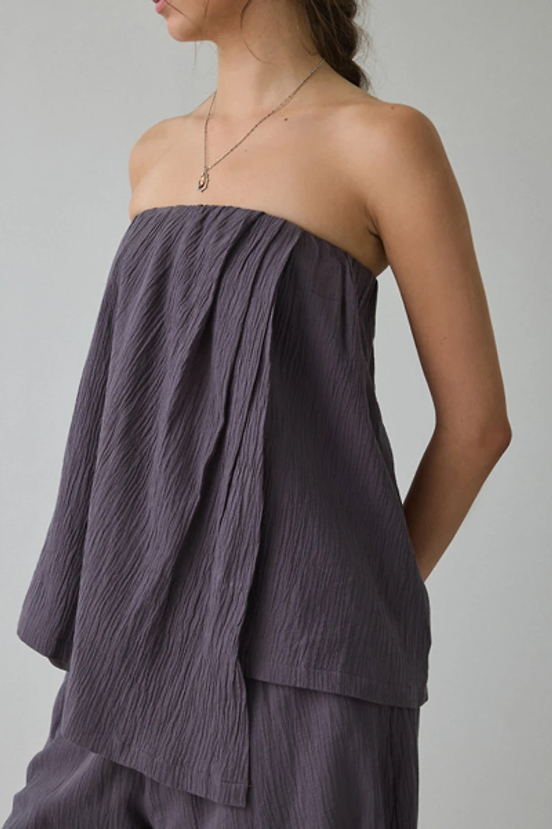 Muse Assembly Fern Asymmetric Wrap Strapless Top