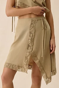 Muse Assembly Rae Lace Trim Asymmetric Wrap Midi Skirt
