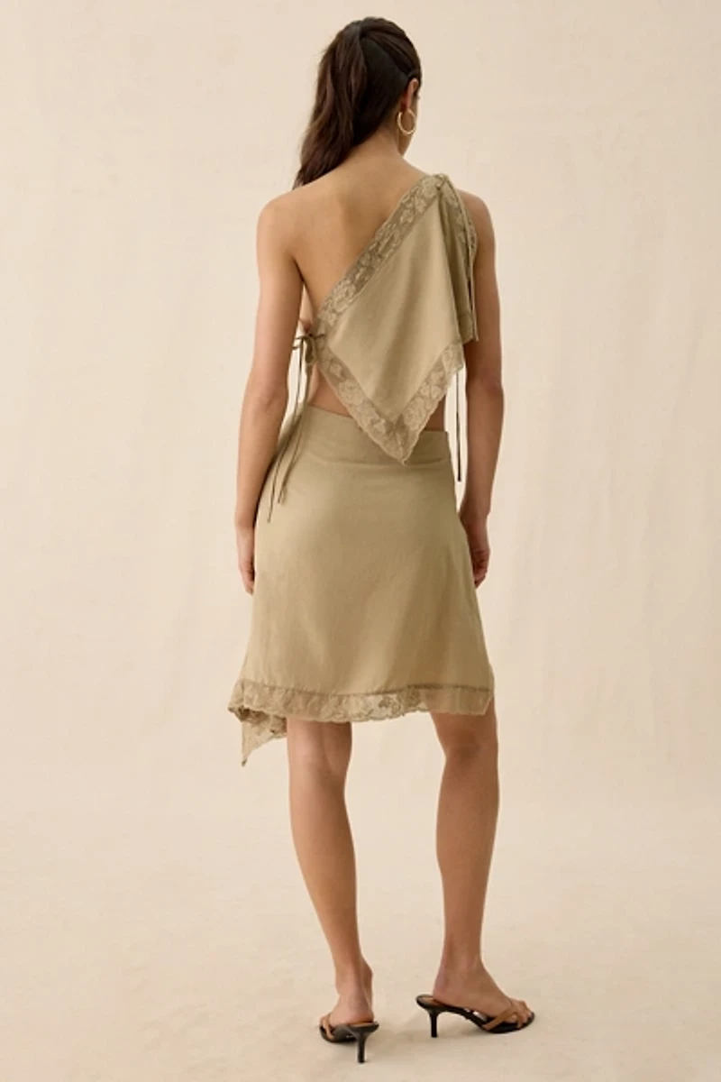 Muse Assembly Rae Lace Trim Asymmetric Wrap Midi Skirt