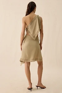 Muse Assembly Rae Lace Trim Asymmetric Wrap Midi Skirt