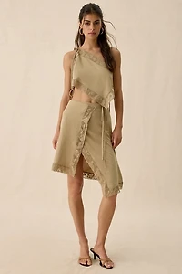 Muse Assembly Rae Lace Trim Asymmetric Wrap Midi Skirt