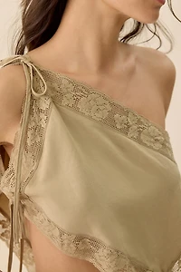 Muse Assembly Rae Lace Trim Asymmetric Scarf Top