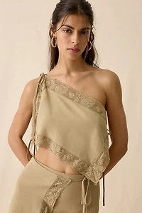 Muse Assembly Rae Lace Trim Asymmetric Scarf Top