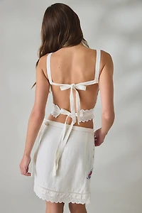Muse Assembly Etta Floral Embroidered Tie-Back Crop Top