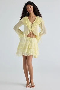 Muse Assembly Ivy Cascading Ruffle Tie-Front Flyaway Blouse
