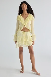 Muse Assembly Ivy Asymmetric Cascading Ruffle Mini Skirt