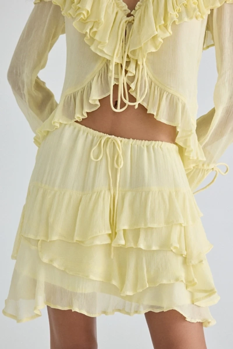 Muse Assembly Ivy Asymmetric Cascading Ruffle Mini Skirt