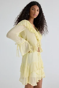 Muse Assembly Ivy Asymmetric Cascading Ruffle Mini Skirt