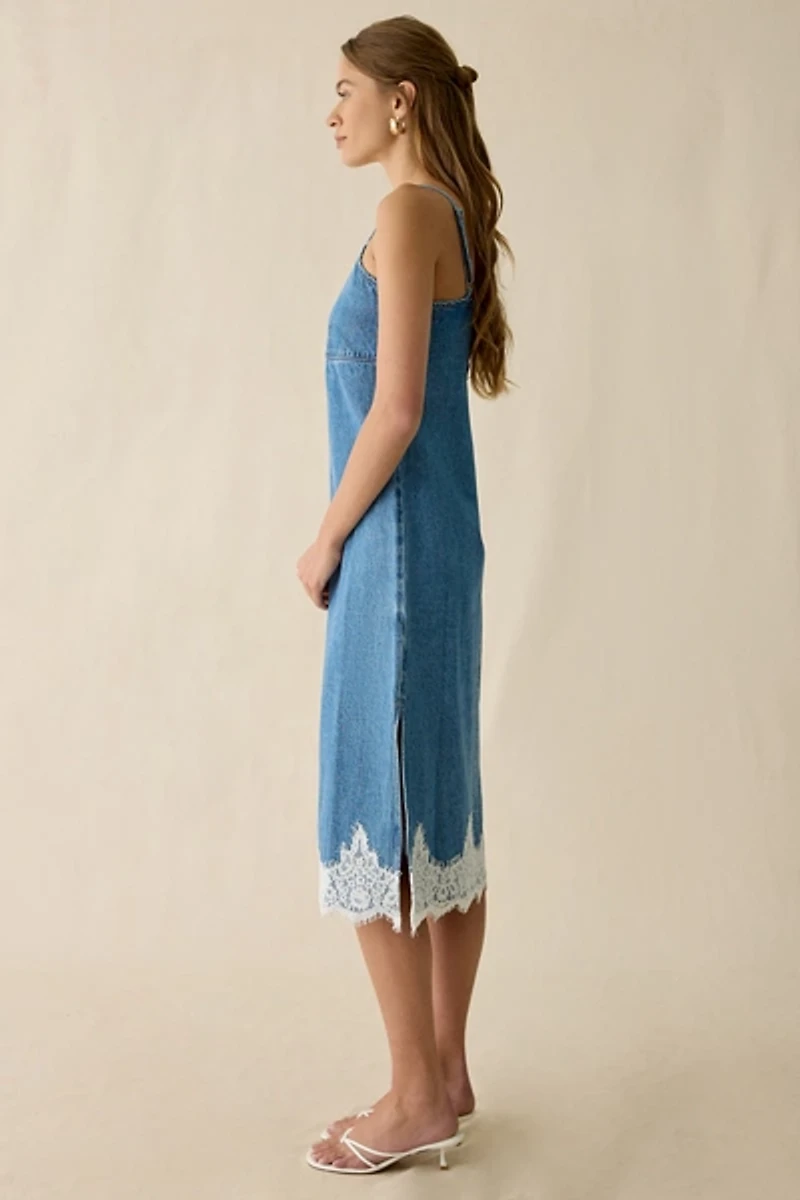 Levi’s® '90s Denim Lace Trim Slip Midi Dress