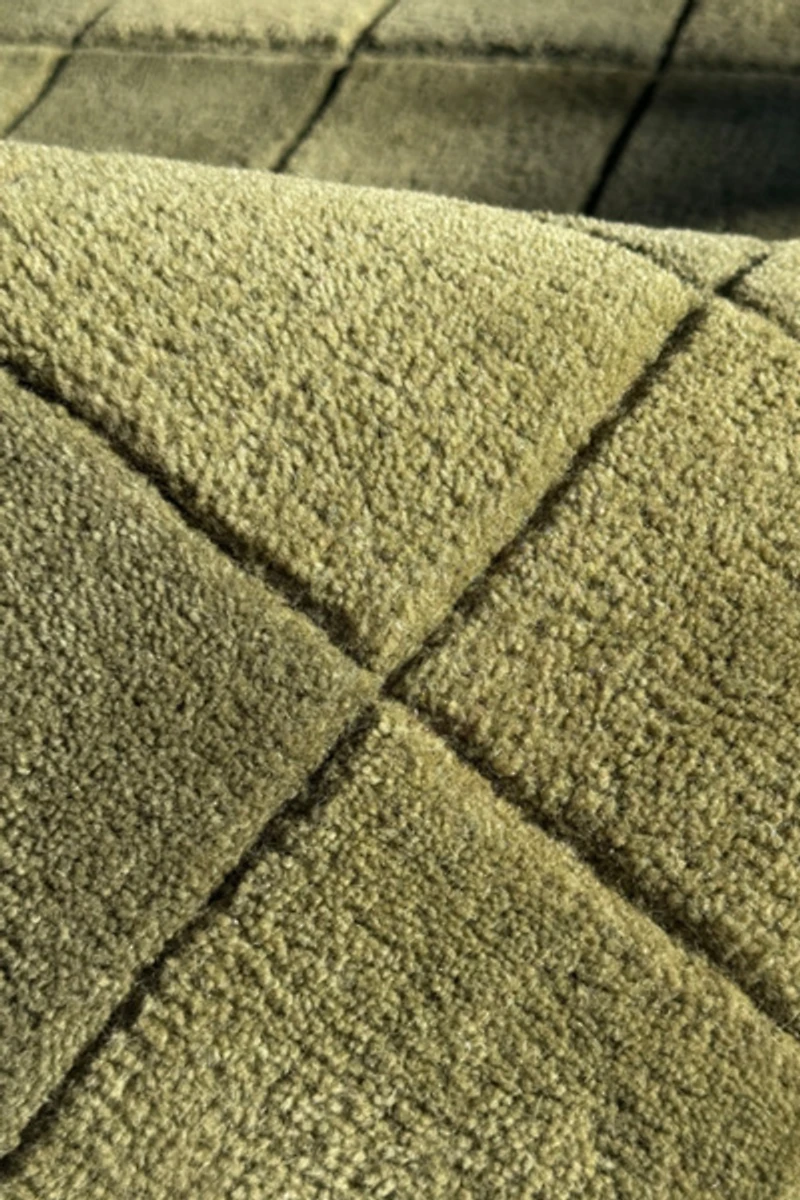 Jubi Soft Olive Checkered Hand Tufted Wool Rug