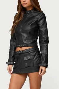 Edikted Zaira Faux Leather Cargo Mini Skort