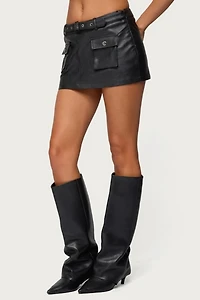 Edikted Zaira Faux Leather Cargo Mini Skort