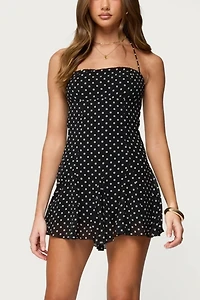 Edikted Ariah Polka Dot Chiffon Mini Dress