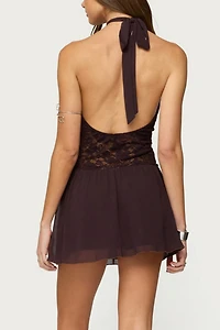 Edikted Lizette Sheer Lacey Chiffon Mini Dress