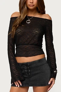 Edikted Alef Sheer Lace Off Shoulder Top