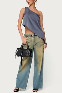 Edikted Asymmetric Satin Effect One Shoulder Top