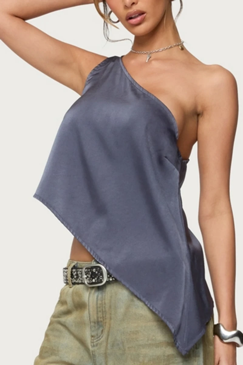 Edikted Asymmetric Satin Effect One Shoulder Top