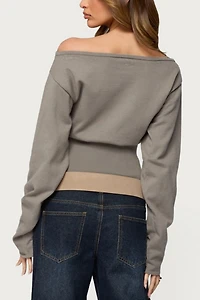 Edikted Carmela Iridescent Button Off Shoulder Sweater