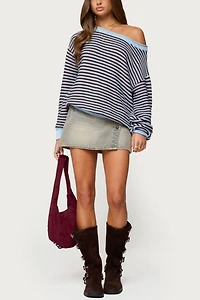 Edikted Averi Striped Oversized Off Shoulder Sweater