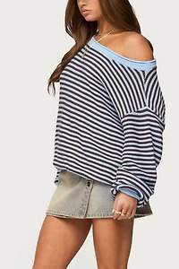 Edikted Averi Striped Oversized Off Shoulder Sweater